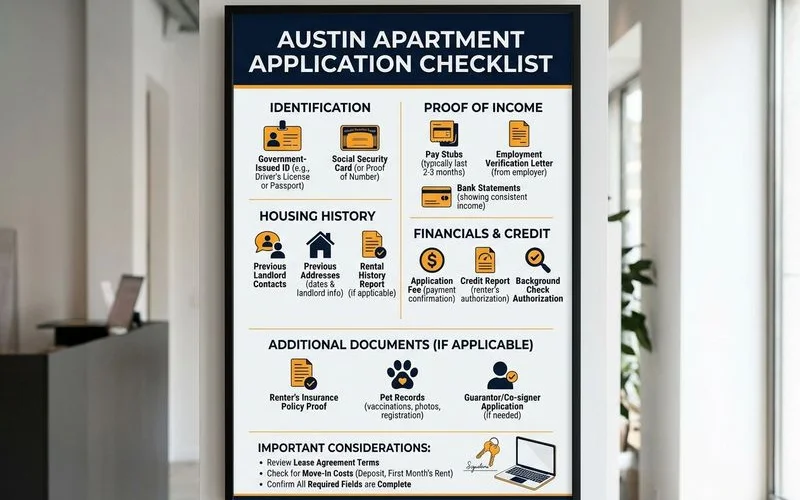 Document checklist for a Fort Worth apartment application