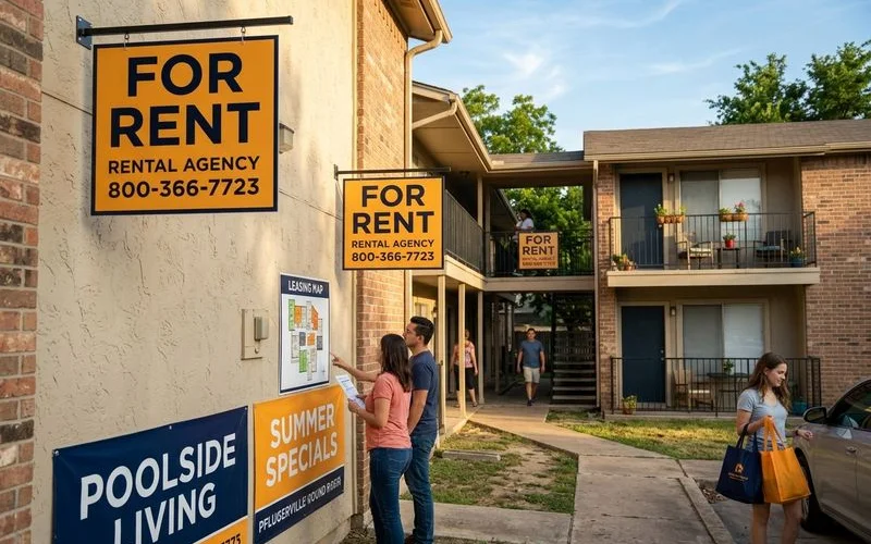 Fort Worth suburban apartment community during summer moving rush