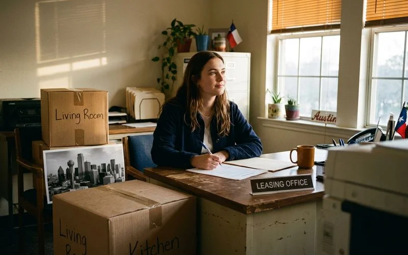Renter signing a new lease at a brokerage office