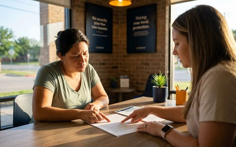 Leasing office with renter and locator reviewing documents