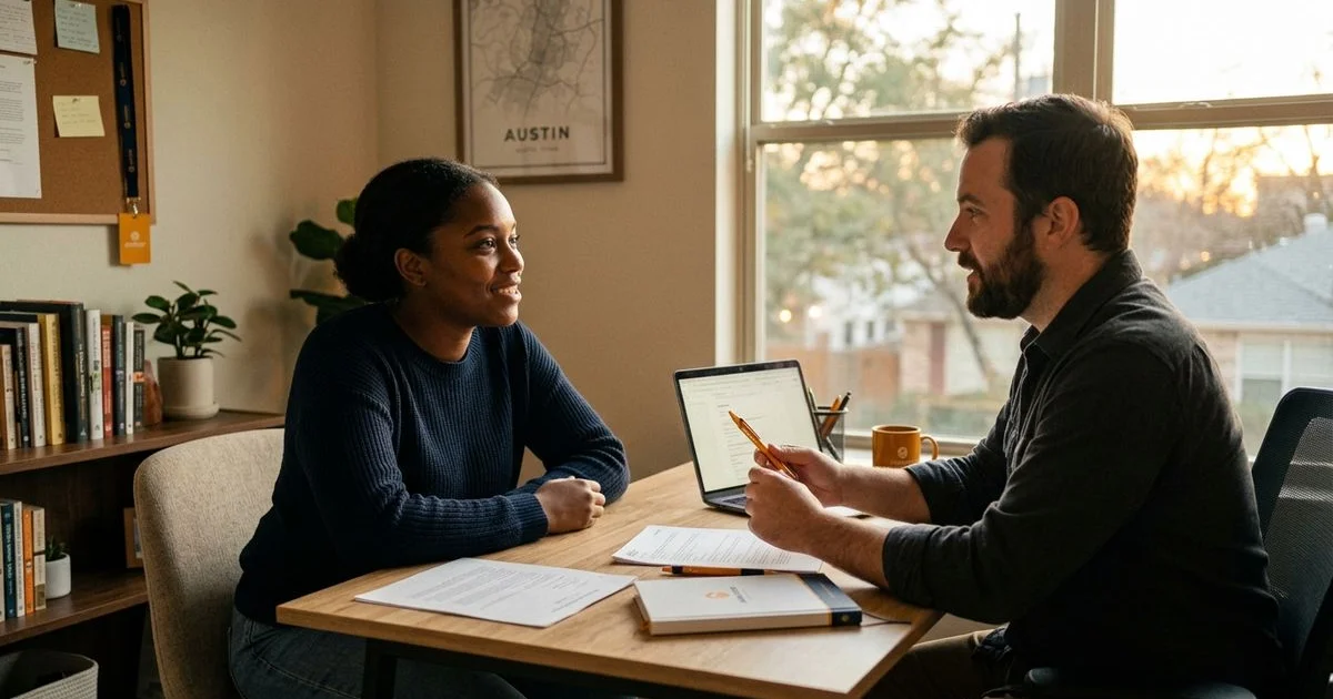 Discreet consultation between renter and locator in a private office